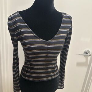 Pacsun Striped V-Neck Long Sleeve Top XS